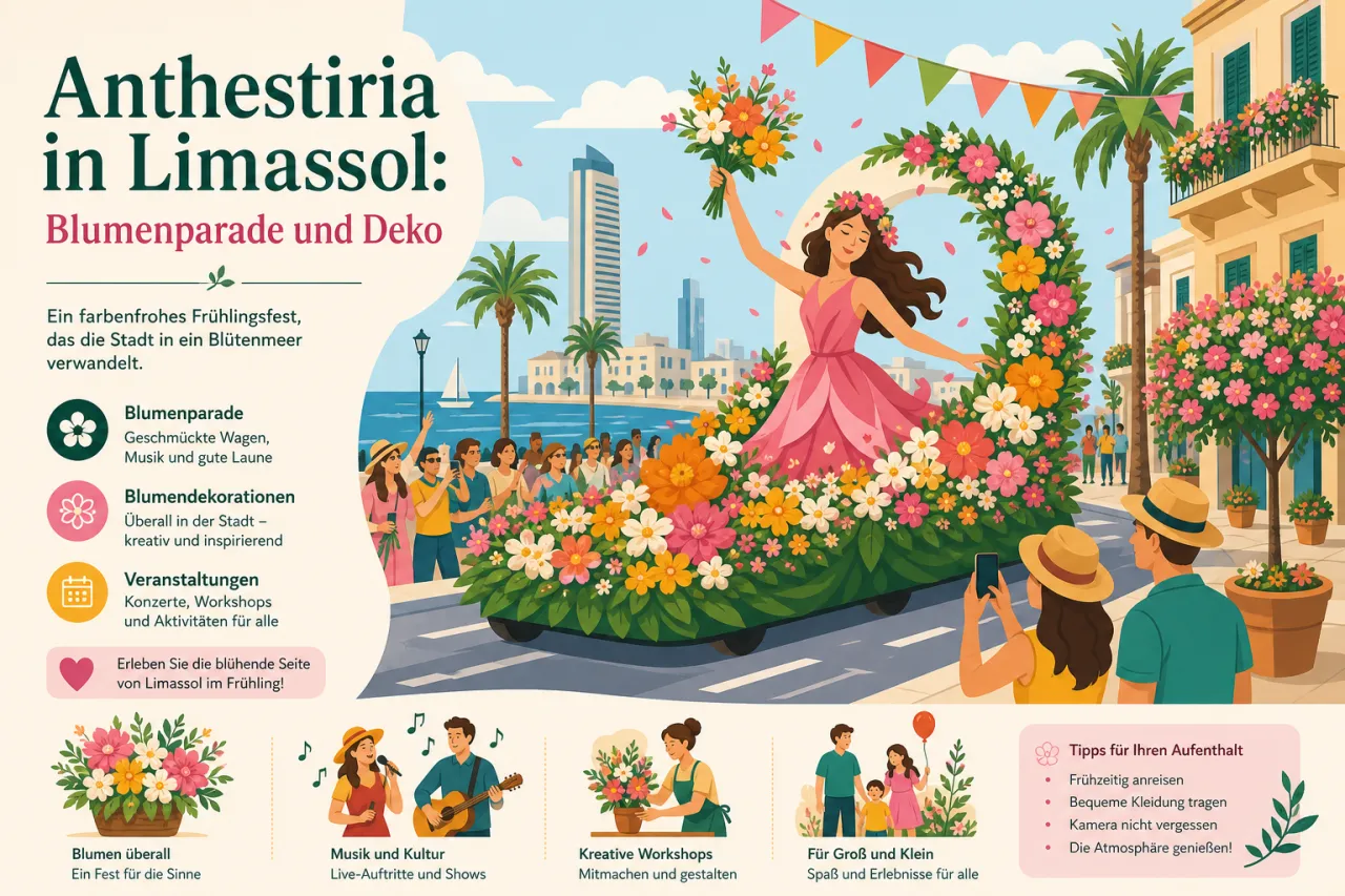 Anthestiria in Limassol: Blumenparade und farbenfrohe Dekorationen