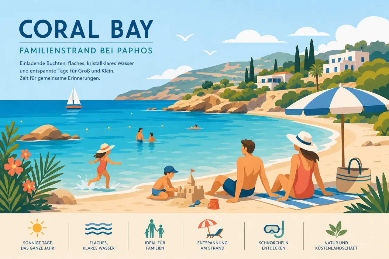 Coral Bay (Paphos): Familienfreundlicher Strand mit sanften Wellen