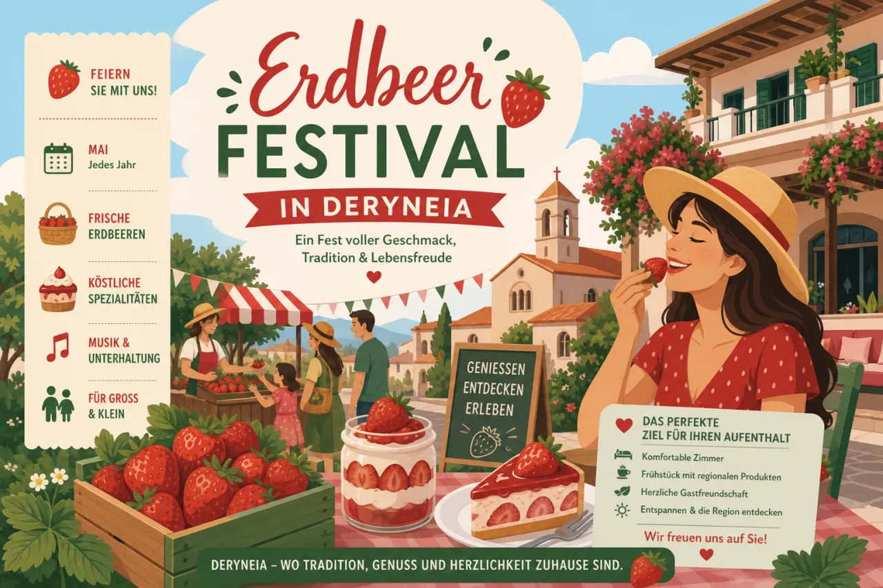 Erdbeer Festival in Deryneia: Frische Erdbeeren und süße Leckereien