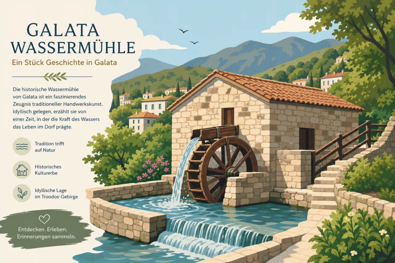 Galata Watermill: Historische Wassermühle in malerischer Umgebung