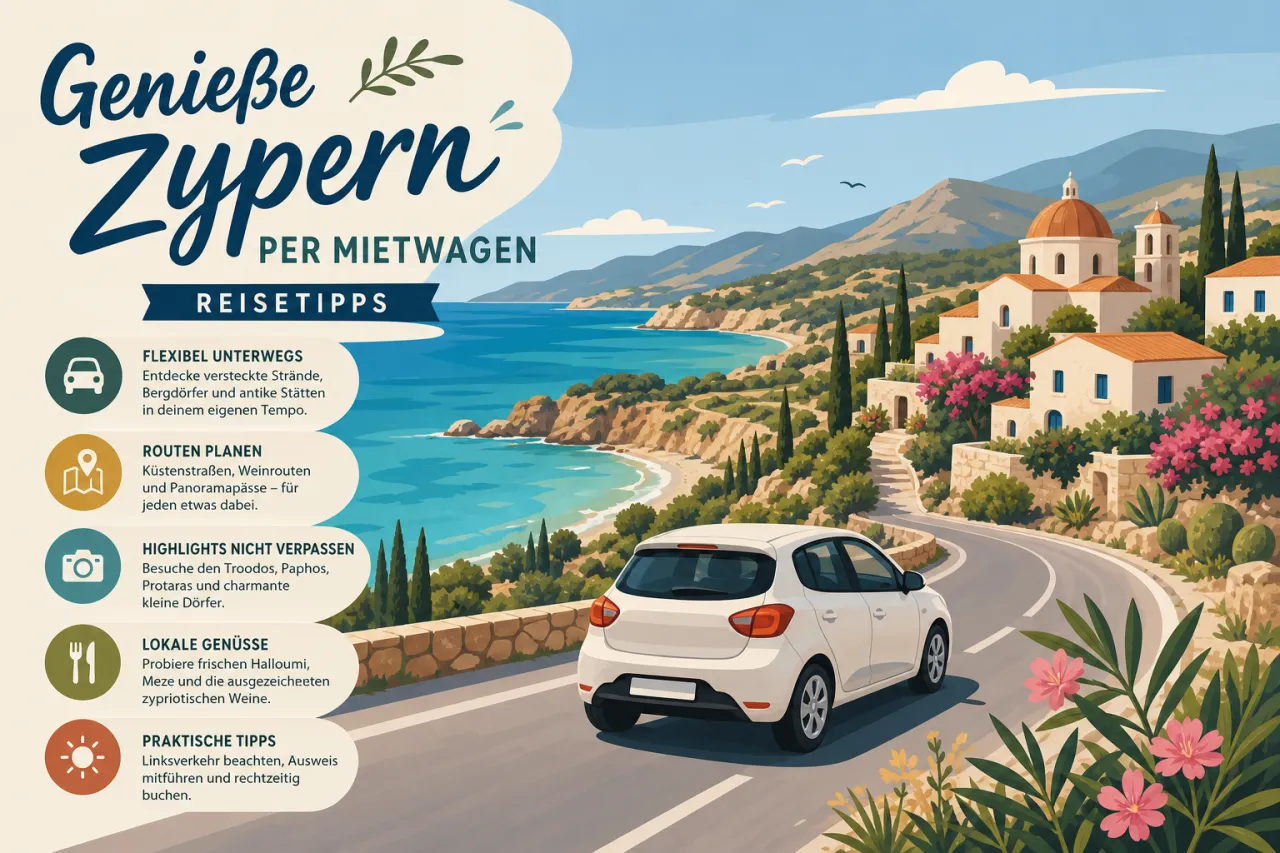 Genieße eine Fahrt mit dem Mietwagen durch die Insel