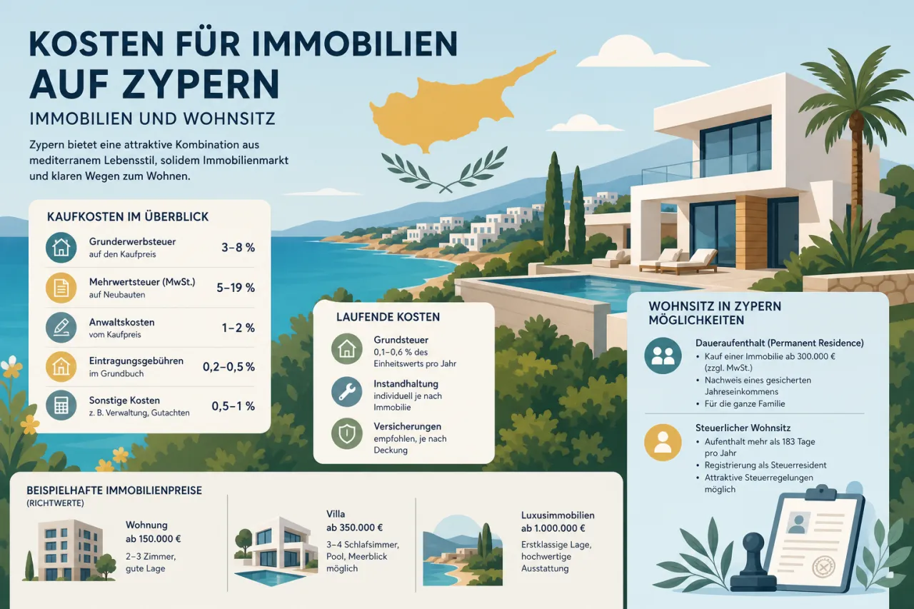Kosten für den Kauf und die Miete von Immobilien auf Zypern
