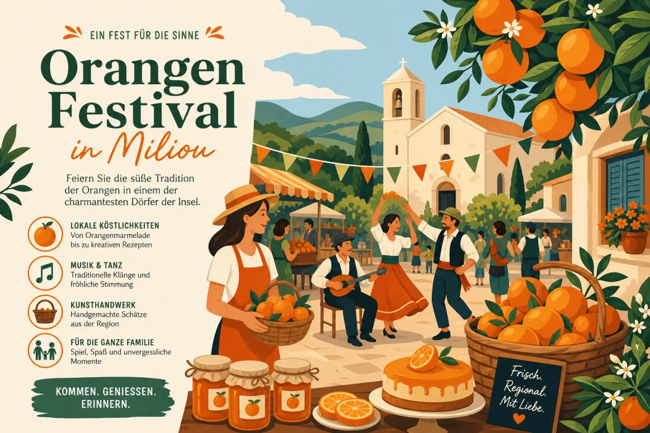 Orangen Festival in Miliou: Frische Orangen und köstliche Produkte