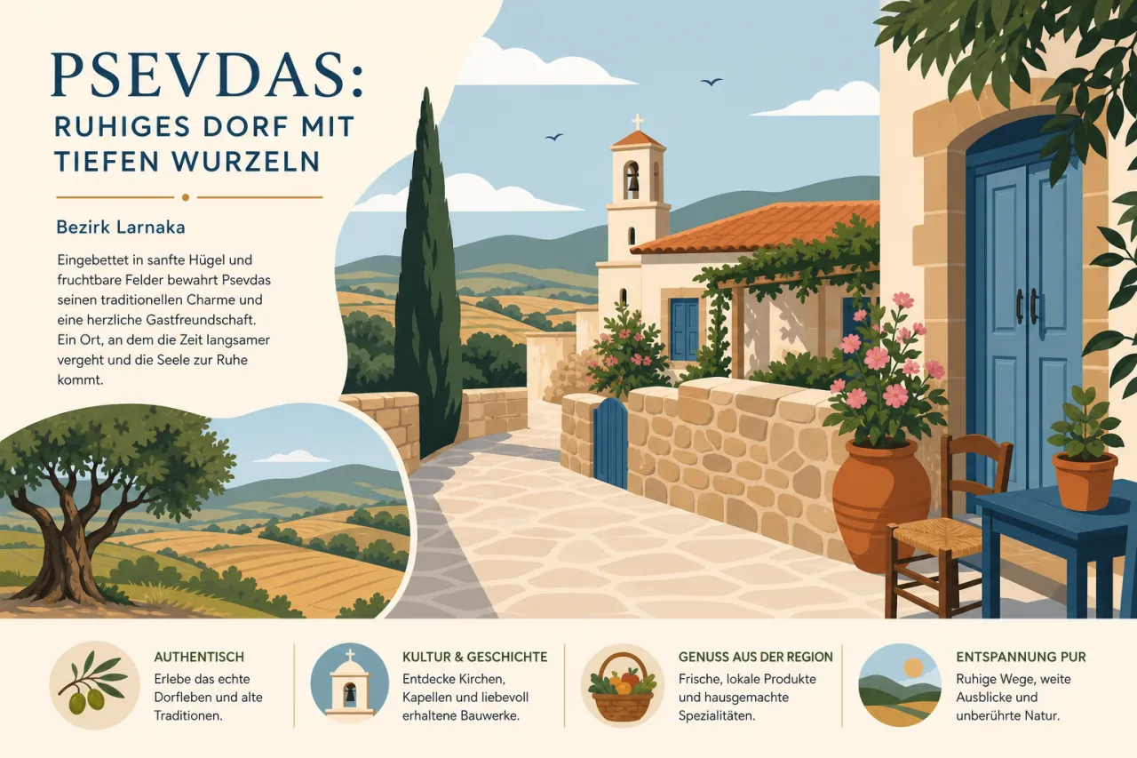 Psevdas: Ein ruhiges Dorf mit tiefen Wurzeln