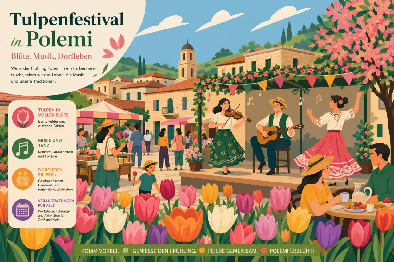 Tulpen Festival in Polemi: Blühende Tulpenfelder und Feststimmung