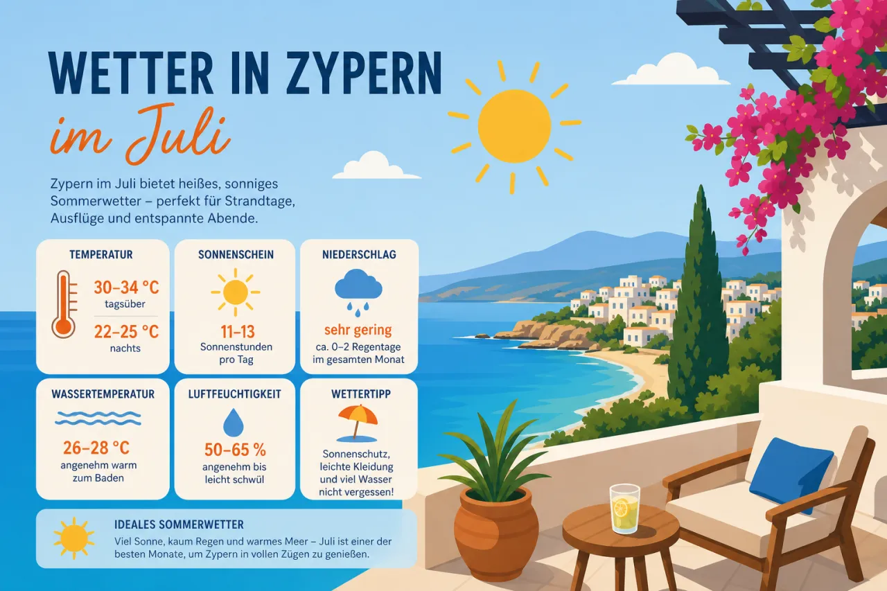 Wetter in Zypern im Juli: Hochsommer und perfekte Strandbedingungen